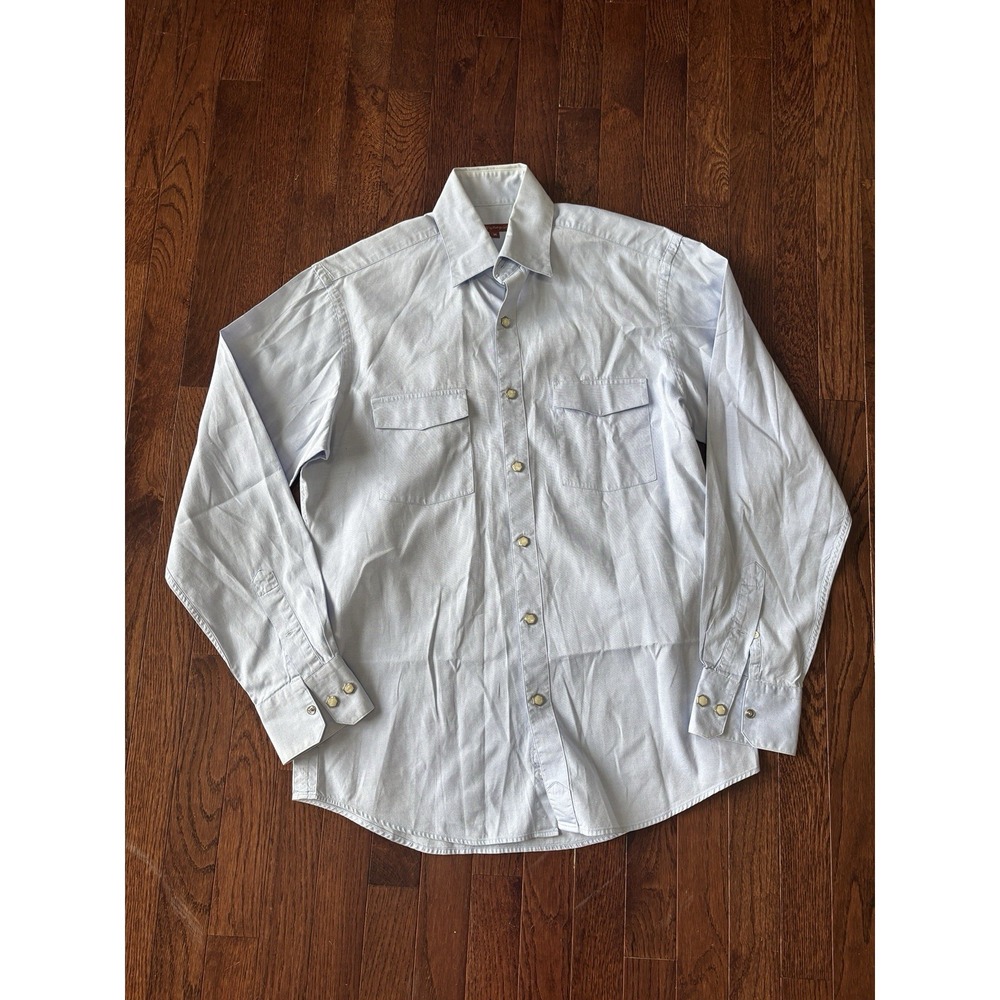 NWOT Acorn By Bob Goldfeder Small Western Button Down Blue Snap Buttons